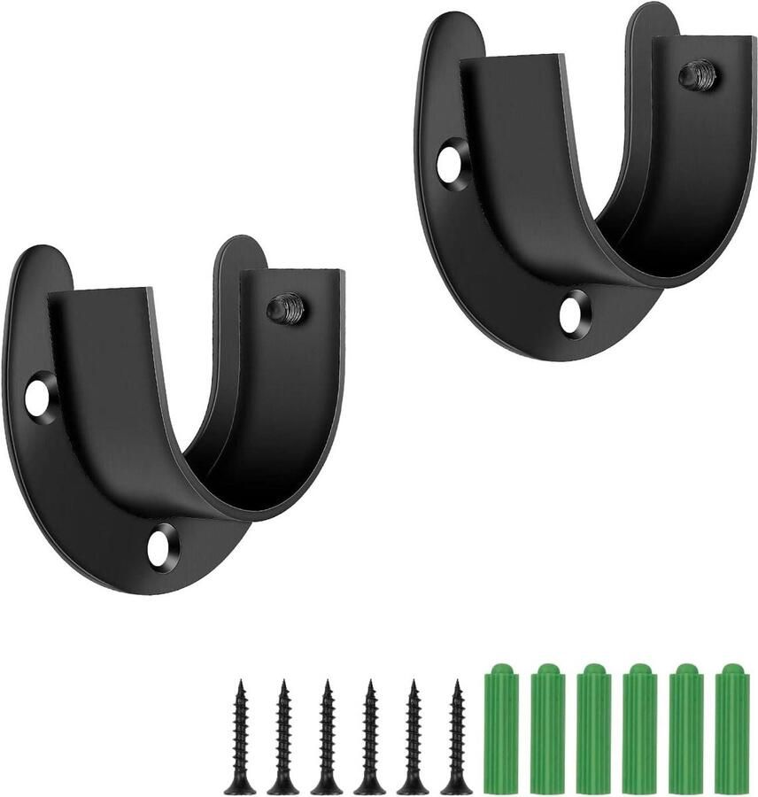 Allecto plus Set van 2 zwarte buishouders 38 mm Roestvrijstalen garderobestanghouders Kledingroedehouder voor kledingkast Gordijnroede Kledingroede Duurzaam en stijlvol