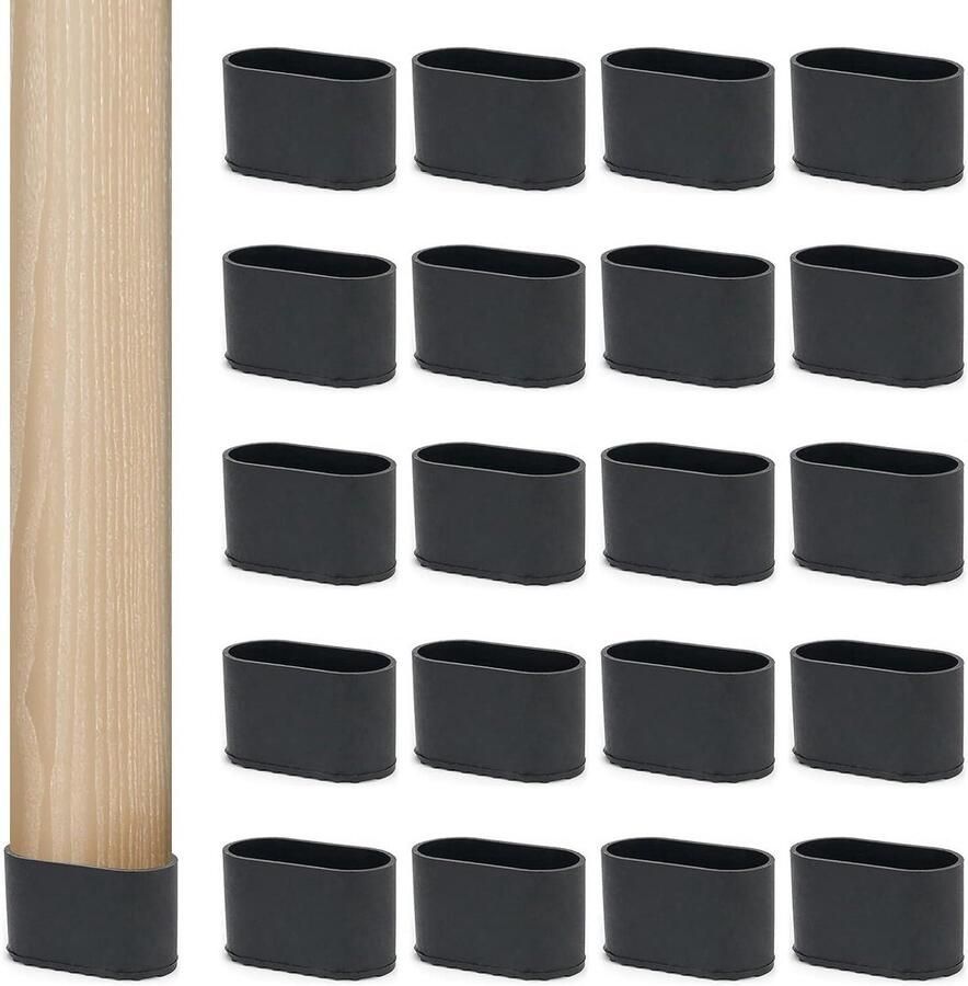 Allecto plus Stoelpootdoppen 20 stuks voor tuinstoelen Vloerbeschermers Stoelpoten Vierkant 40 x 20 mm Ovale buizen Zwart
