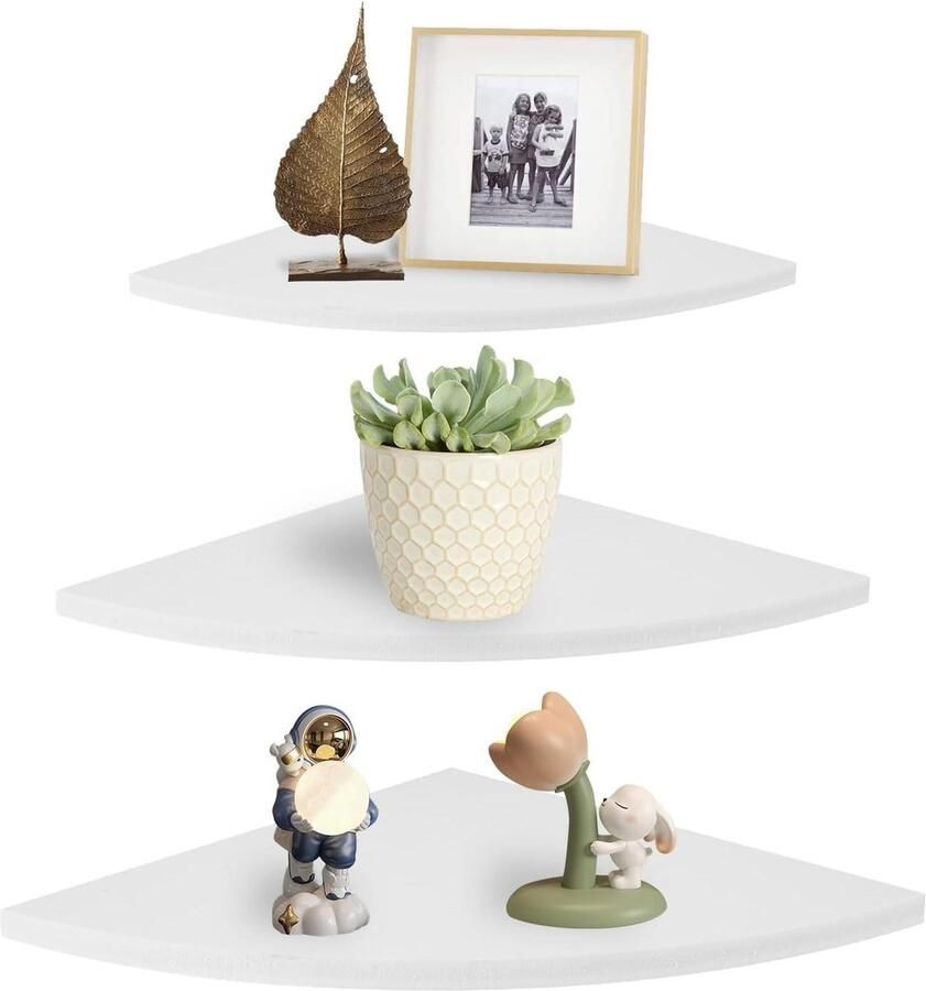 Brenzoos Set van 3 Witte Drijvende Hoek Wandplanken voor Boekenopslag Wandgemonteerde Planken voor Huismeubilair en Kantoordecoratie