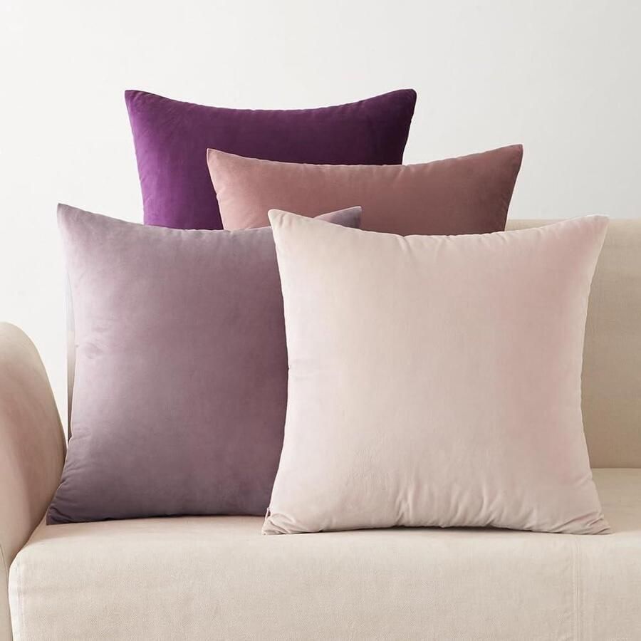 Brenzoos Set van 4 fluwelen kussenhoezen in lila decoratieve vierkante kussenslopen voor bank en slaapkamer 45 x 45 cm