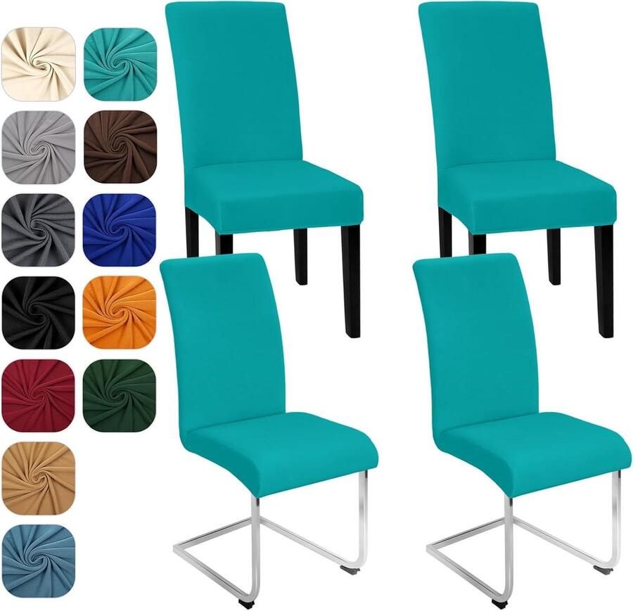 Allecto plus Stoelhoezen set van 4 voor schommelstoel Elastische hoezen Stoelovertrek voor keuken hotel banket Afneembaar en wasbaar Stoelbescherming Pauwblauw 4 stuks