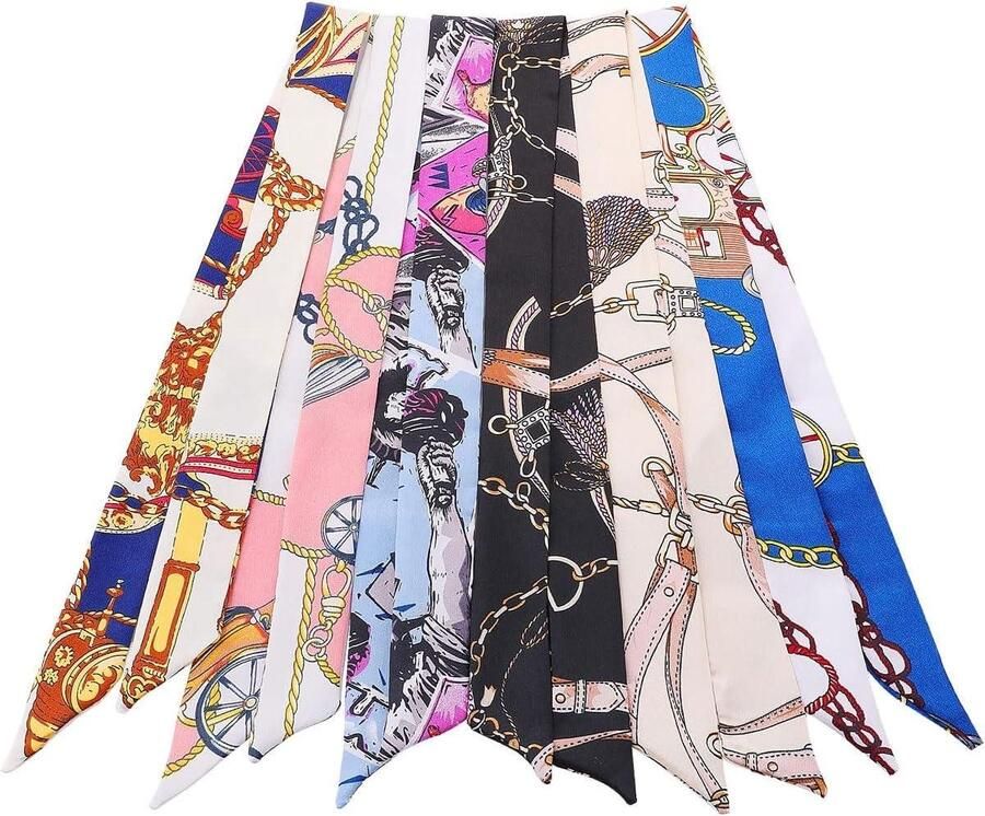 Brenzoos Set van 6 damessjaals in gemengde designs stijlvolle sjaals voor dames smalle handtassen en schouderbandjes wit 88 x 4 cm