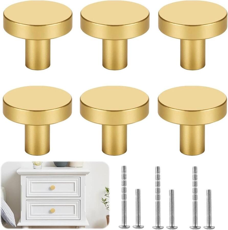 Allecto plus 6-delige Set Gouden Meubelknoppen voor Kasten Zwart Kast Knoppen en Ladeknoppen Geschikt voor Bureau lades en Kasten