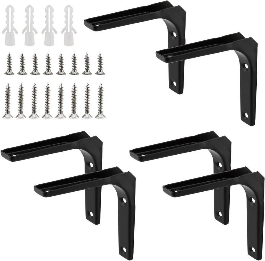 Brenzoos Set van 6 plankhoeken van zwart metaal 10 cm Plankhouder wandhouder 90 graden Hoekplankhouder wandhouders voor boekenplanken Wandmontage Stijlvolle en stevige ondersteuning
