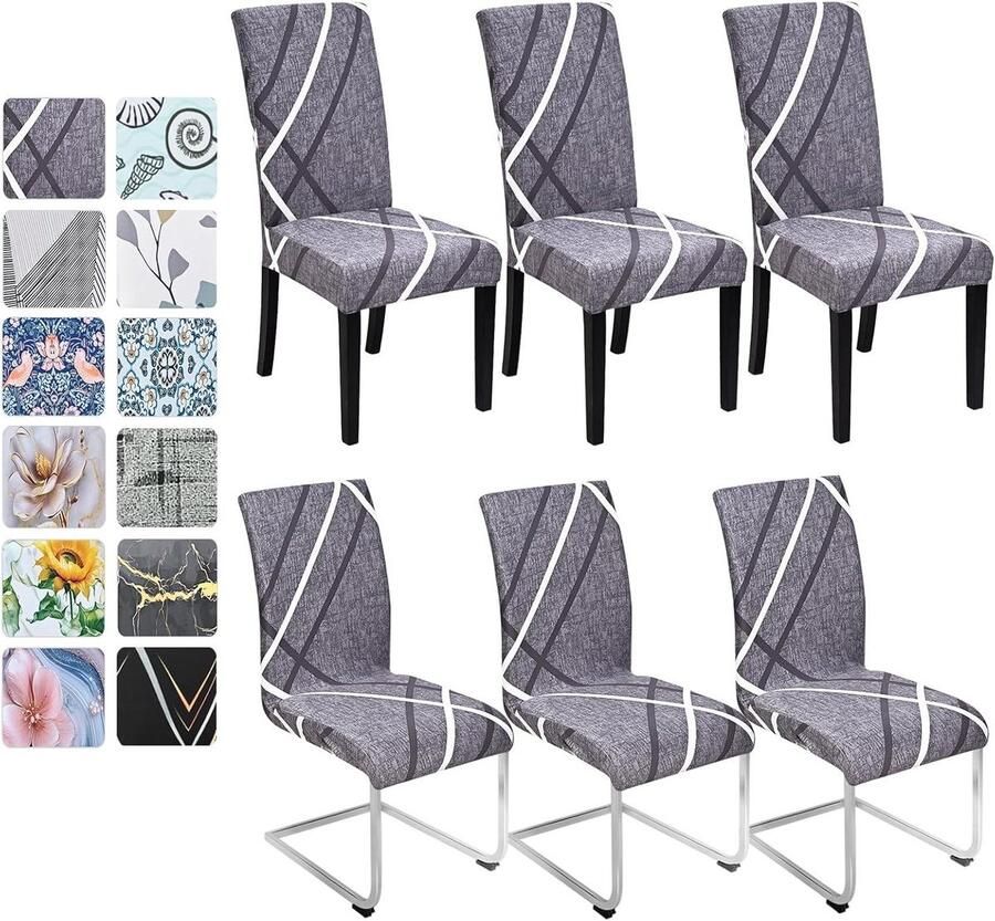 Brenzoos : Set van 6 stretch stoelhoezen voor eetkamerstoelen Elastische en wasbare beschermhoezen voor keuken banket hotel en restaurant in grijze lijn 6 stuks Modern design