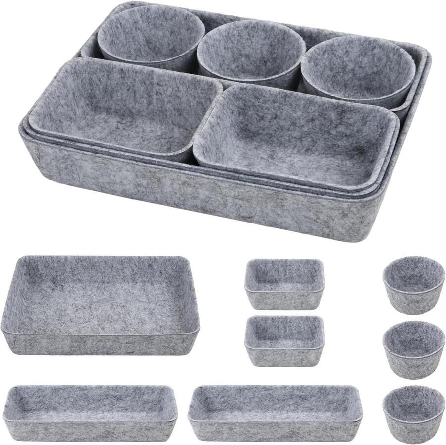 Brenzoos Set van 8 vilten lade-organizers voor kantoor slaapkamer badkamer Lichtgrijs
