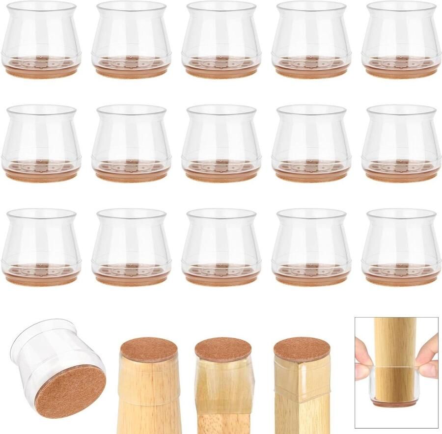 Brenzoos : Siliconen stoelpootbeschermers 16 stuks met vilt Ronde meubelbeenbeschermers Hoge elasticiteitHelp uw hardhouten vloeren beschermen Stoelpootdoppen tegen krassen en lawaai Set van 16