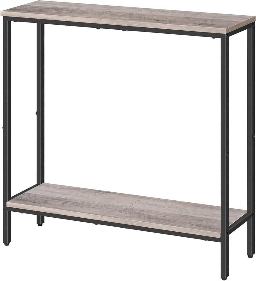 Allecto plus Consoletafel 75 cm gangtafel smalle bijzettafel met plank Industriële stijl Eenvoudige montage Hal Woonkamer Grijs-Zwart Moderne inrichting