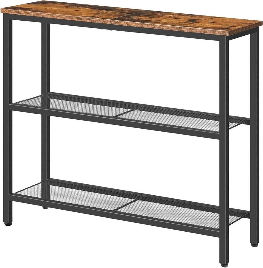 Nieuwe titel: Smalle consoletafel met 2 planken Vintage bruin en zwart EBF73XG01