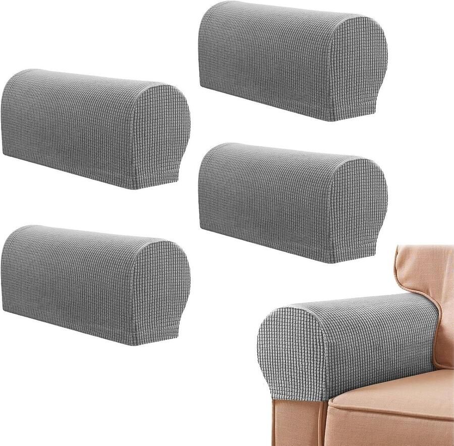 Allecto plus Set van 4 universele sofa armleuning hoezen Stoelarmleuningen stretch meubelbeschermer Anti-slip en elastisch Verwijderbaar Voor thuis kantoor stoel of Loveseat Grijs