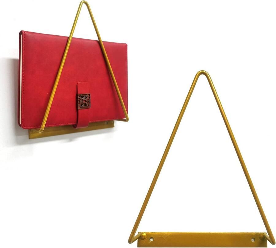 Brenzoos Stabiele driehoekige tijdschriftenhouder van metaal Boekenrek voor aan de muur Gouden metalen wandrek Magazinehouder voor kantoor Decoratieve opbergoplossing