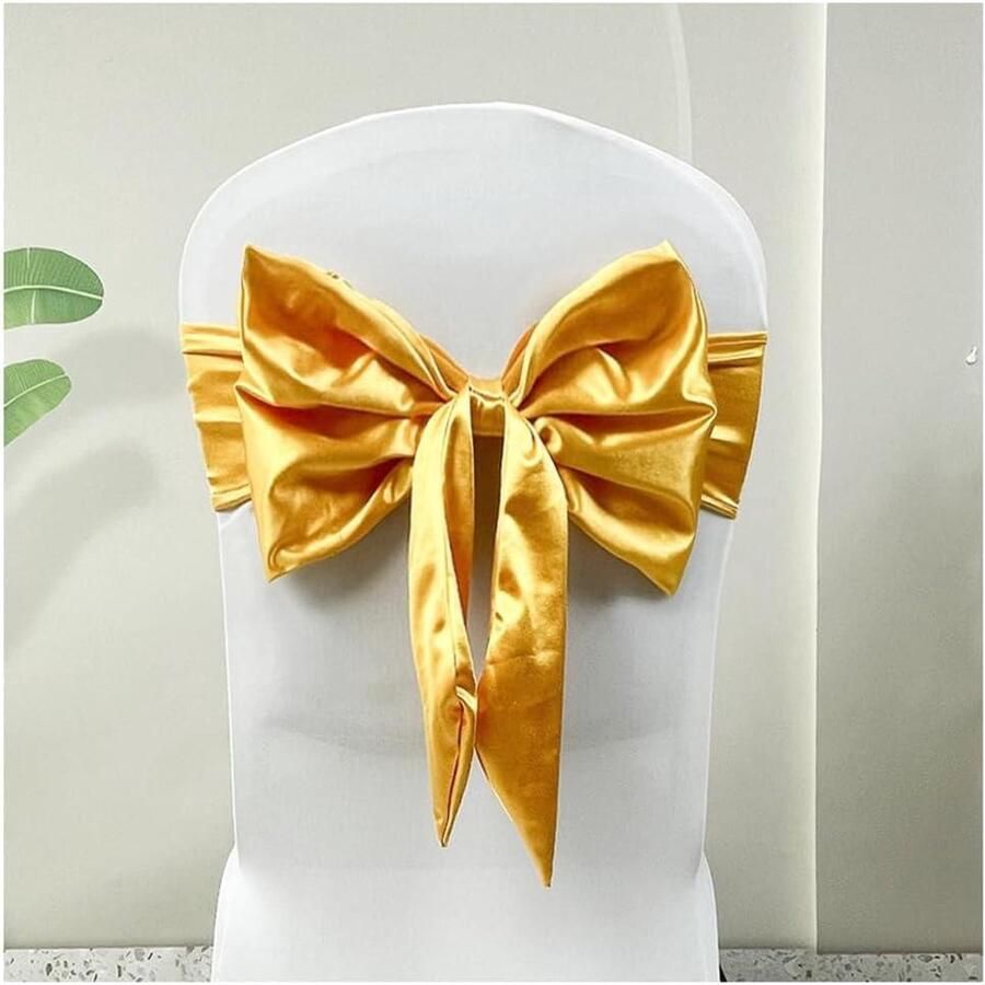 Brenzoos Stoel sjerpen satijnen strikken voor bruiloft en banket in goudgeel 2 stuks.ideaal voor party hotel en evenementdecoratie