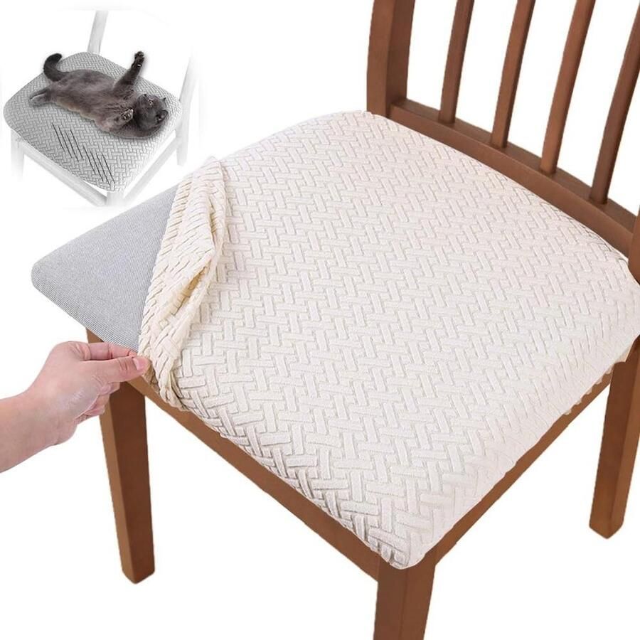 Allecto plus Stoelhoezen set van 2 Eetkamerstoel Bekleding High Stretch Anti-stof Stoelhoezen voor Keuken Hotel Banket Beige Stoelovertrekken