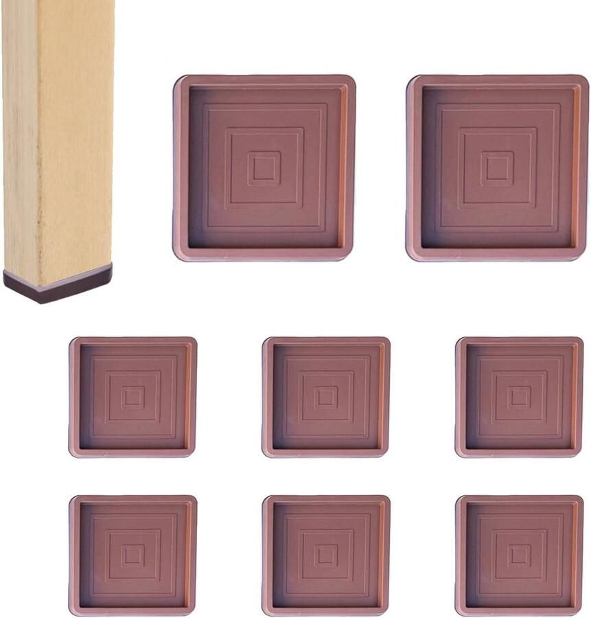 Brenzoos Stoelpootbeschermers Set van 8 meubelbekers voor vierkante poten 6 cm bruin