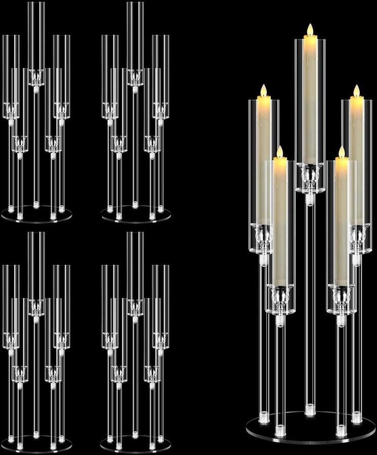 Brenzoos : Transparante Kandelaar met 5 Armen 68 cm Hoog Kersttafelstukken Bruiloft en Feest Decoratie Geschikt voor LED-Kaarsen 0 82 inch Tafel en Open Haard Stijlvol Versieren