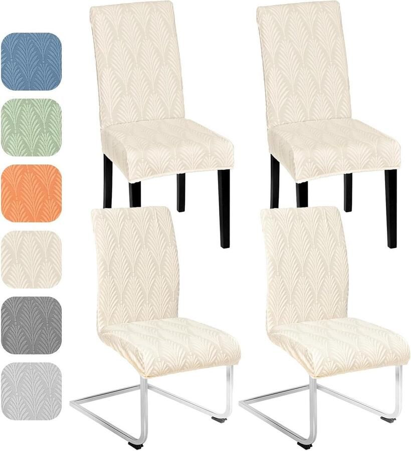 Allecto Plus Universele Stretch Stoelhoezen Set van 4 6 Jacquard Overtrek voor Schommelstoelen en Eetkamerstoelen Stoelbescherming voor Keuken Banket of Bruiloft Beige 4 6 Stuks