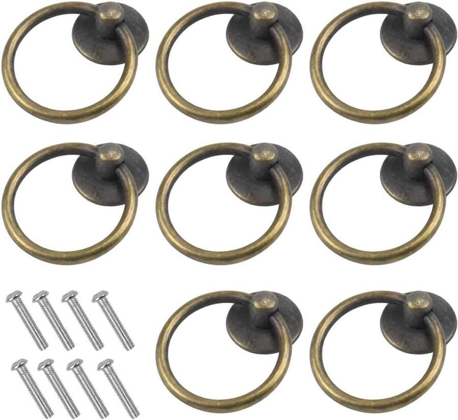 Brenzoos Verpakking van 8 ladegrepen voor ladedeuren ring meubelknoppen metalen deurgrepen gevallen ringgrepen meubeldecoraties met schroeven brons Stijlvolle en praktische handgrepen