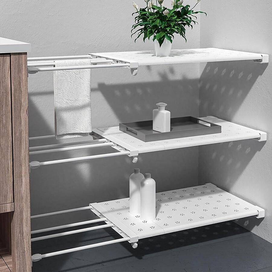 Allecto plus Verstelbare legplanken voor uitbreidbare kast nagelvrij telescopische plankverdeler voor kledingkast keuken en badkamer Ruimtebesparende opbergoplossing met meer flexibiliteit