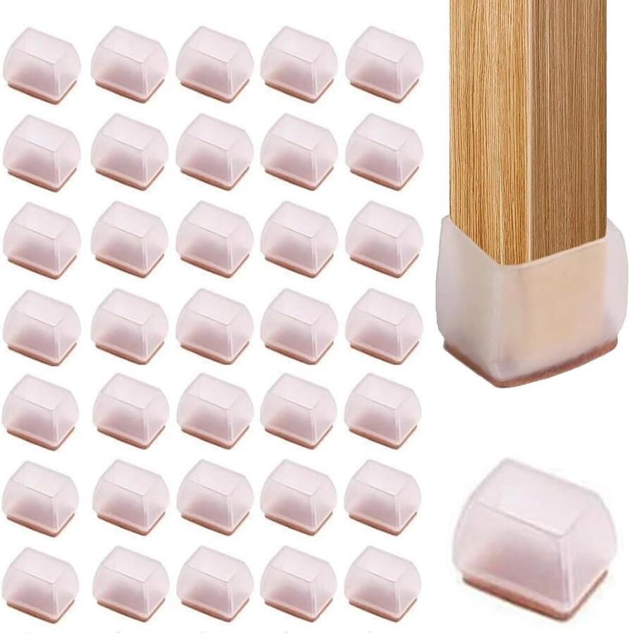 Brenzoos : Vierkante siliconen stoelpootbeschermers Set van 35 stuks Voorkom krassen en lawaai Groot formaat 4 cm x 4 cm. Beschermt vloeren