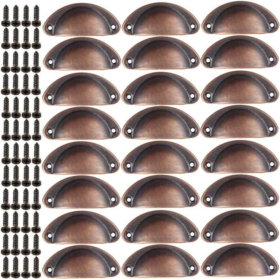 Brenzoos Vintage antieke keukenkast deurkast lade shell trekgrepen met 24 stuks in rood brons Meubels knoppen handwerk kast met antieke schelp trekhandgrepen