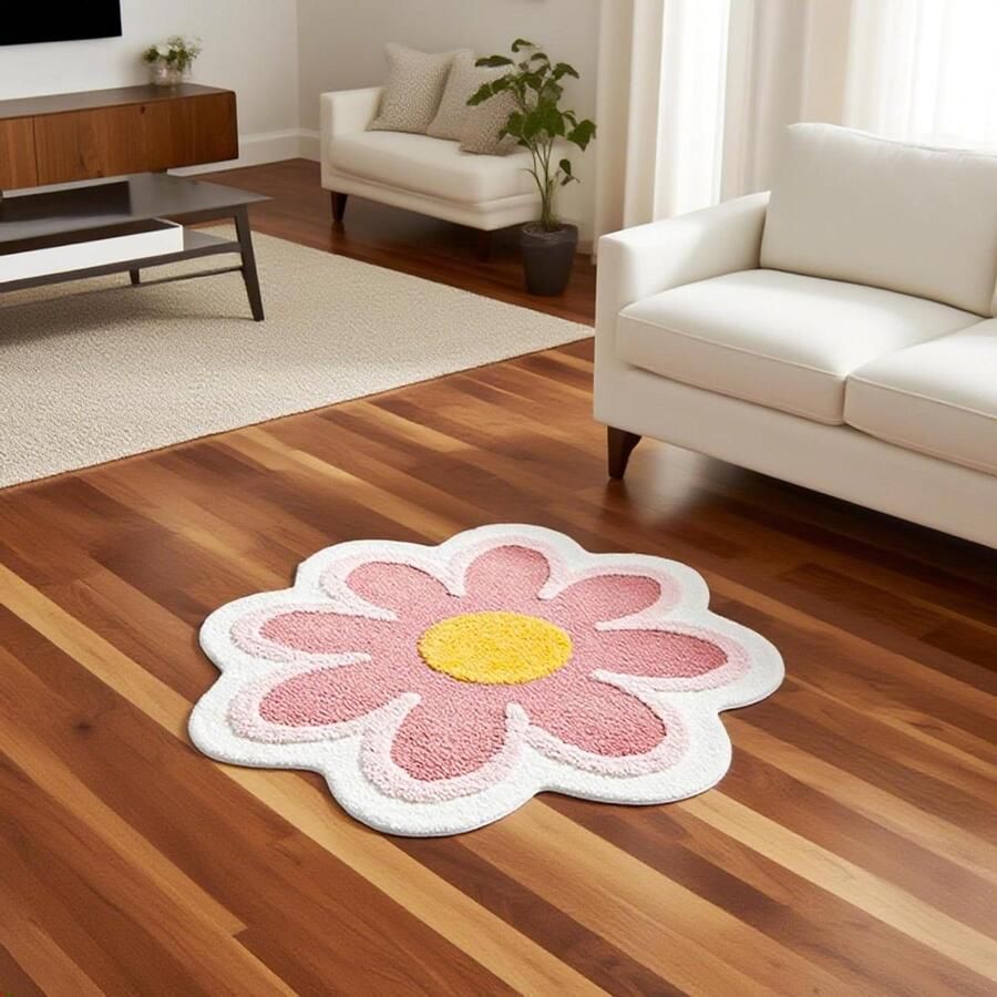 Brenzoos Vloerkleed bloemen antislip zacht absorberend wasbaar in roze voor woonkamer keuken toilet