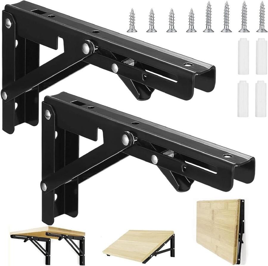 Brenzoos Vouwende muurplank van roestvrij staal zware planksteunen 2 stuks 200mm ruimtebesparend. Ophanghaken