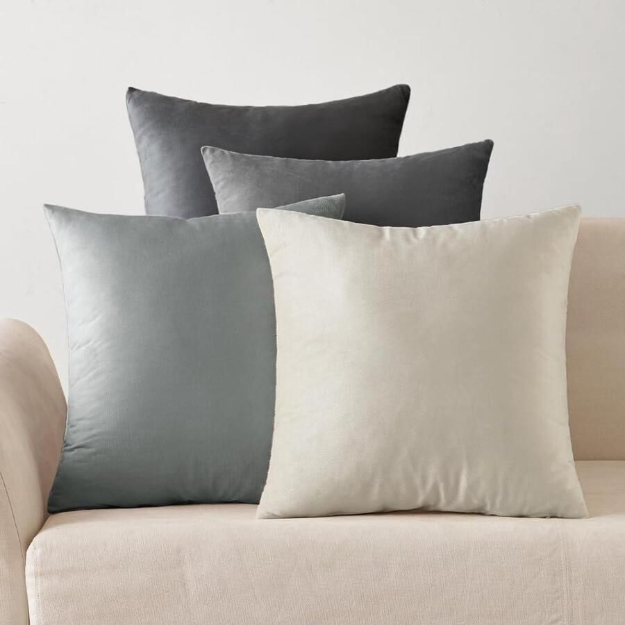 Allecto plus Fluwelen kussenhoezen voor bank en slaapkamer Set van 4 Grijs 45 x 45 cm Decoratieve kussenslopen voor huis