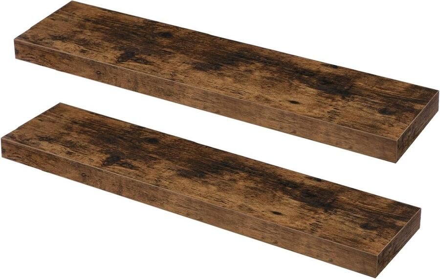 Brenzoos Zwevende wandplanken 80 cm decoratieve hangende planken voor badkamer slaapkamer en keuken Rustiek bruin Set van 2 Opbergplanken met montagebeugels