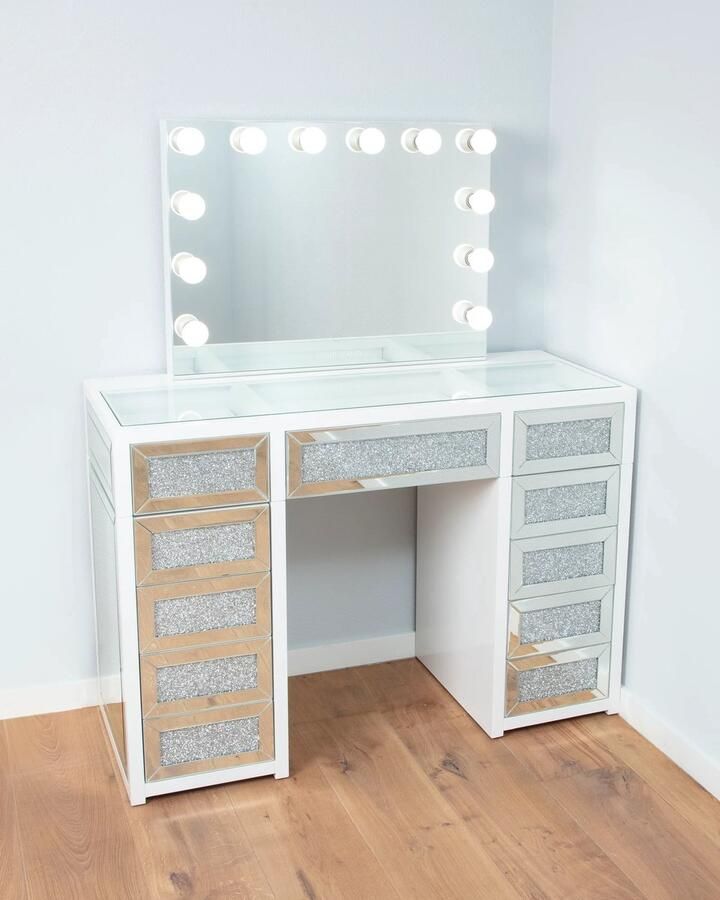 Bright Beauty Vanity AANBIEDING! Bright Beauty make-up tafel kaptafel make-up tafel met make-up spiegel met verlichting- 11 laden eenvoudige montage wit