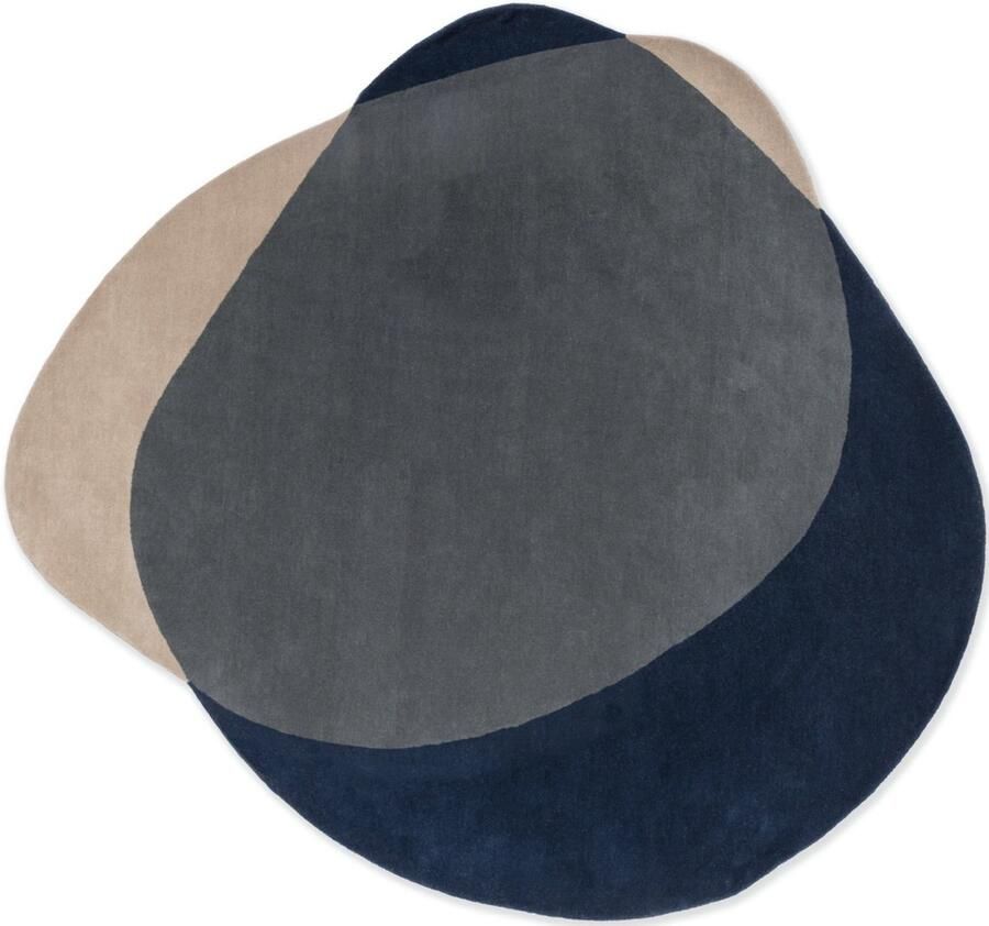 Brink & Campman Element Arp Blue 087608 Vloerkleed 160 x 175 cm Blauw Beige Organic Wol Eetkamer Woonkamer Slaapkamer Geometrisch Abstract Modern Design