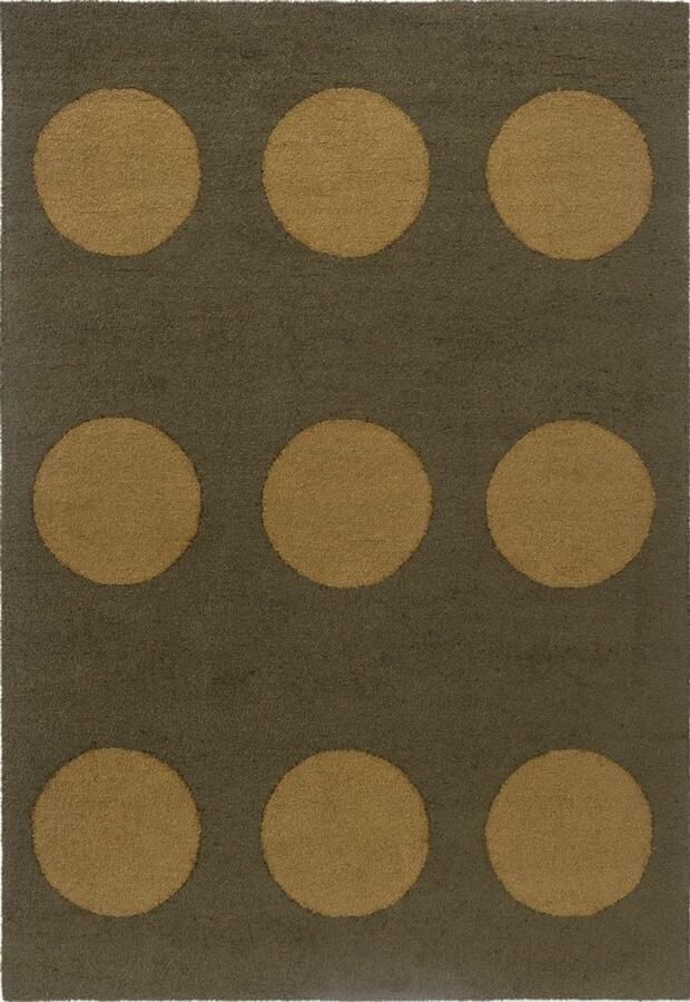 Brink & Campman Festival Dots Olive Green 495817 Vloerkleed 250 x 350 cm Green Rectangular PET Dining room Living room Kitchen Terrace Geometric In & Outdoor Retro Modern