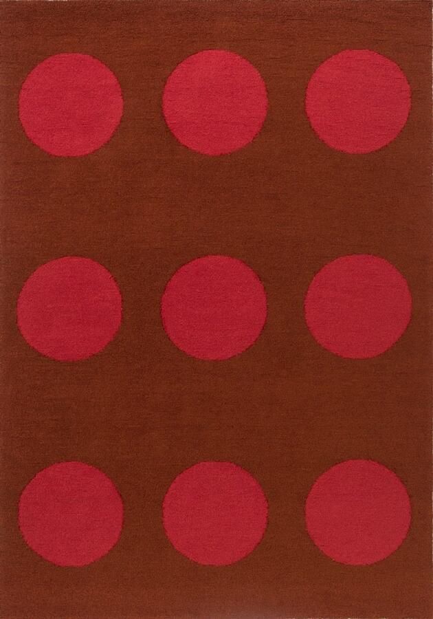 Brink & Campman Festival Dots Olive Red 495800 Vloerkleed 140 x 200 cm Red Rectangular PET Dining room Living room Kitchen Terrace Geometric In & Outdoor Retro Modern