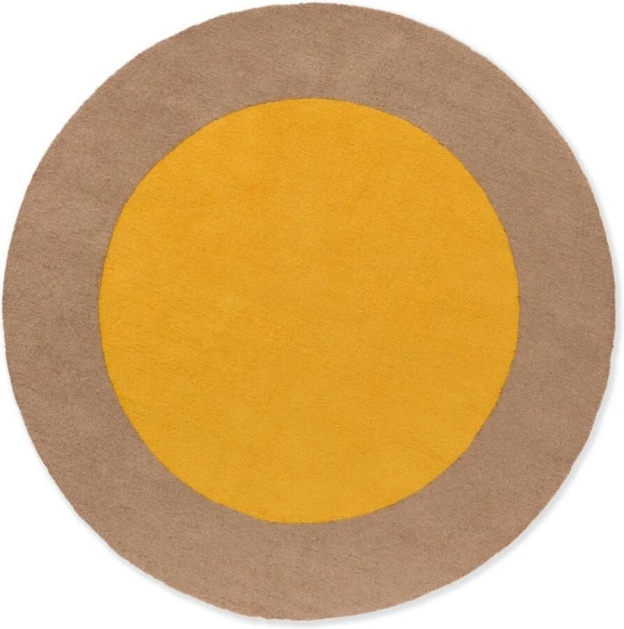 Brink & Campman Festival Round Yellow 496306 Vloerkleed Ø 200 cm Yellow Round PET Dining room Living room Kitchen Terrace Geometric In & Outdoor Retro Modern