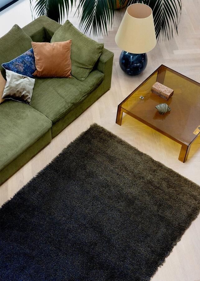 Brink & Campman Shade High Brass Indigo 011908 Vloerkleed 200 x 300 cm Groen Rectangular Wol Woonkamer Schakering Shaggy Hoogpolig Modern