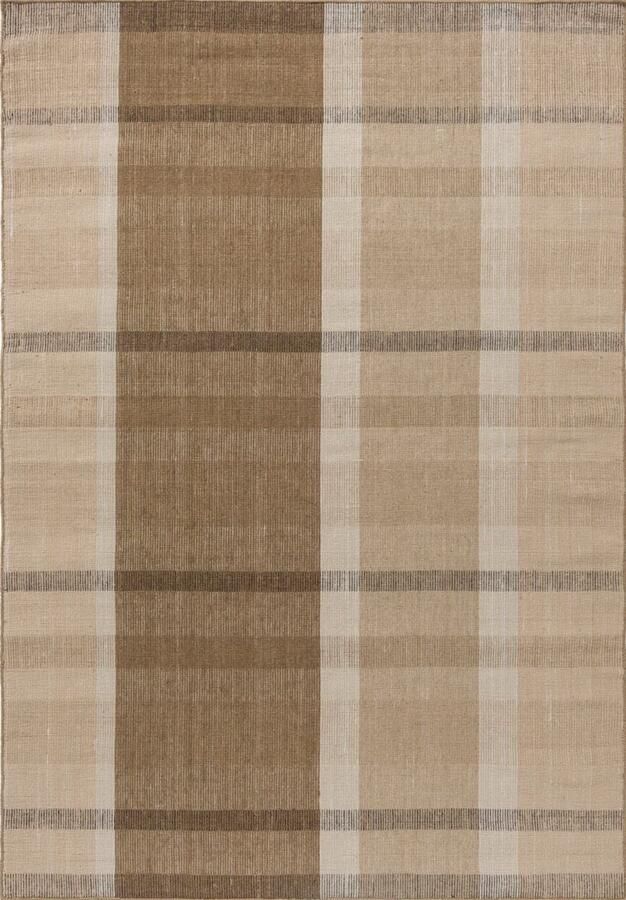 Brink & Campman Zona Block Stripe Cashew 497501 Vloerkleed 140 x 200 cm Beige Rectangular PET Dining room Living room Kitchen Terrace Geometric Stripes In & Outdoor Retro Modern