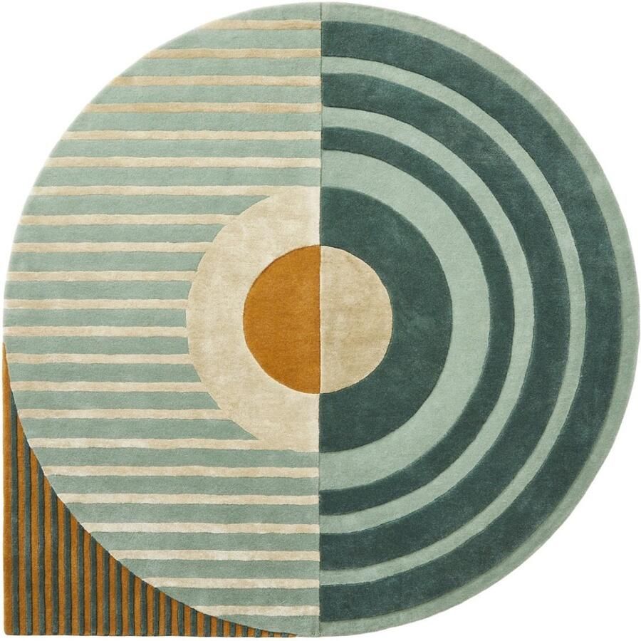 Brinker carpets Fano Girare Green Vloerkleed Ø 200 cm Green Organic Wool Dining room Living room Geometric Stripes Retro Modern