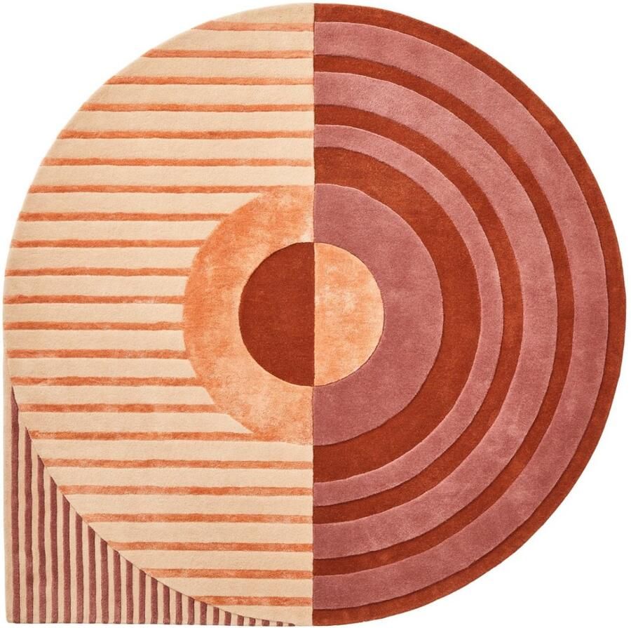 Brinker carpets Fano Girare Lychee Vloerkleed Ø 200 cm Red Organic Wool Dining room Living room Geometric Stripes Retro Modern