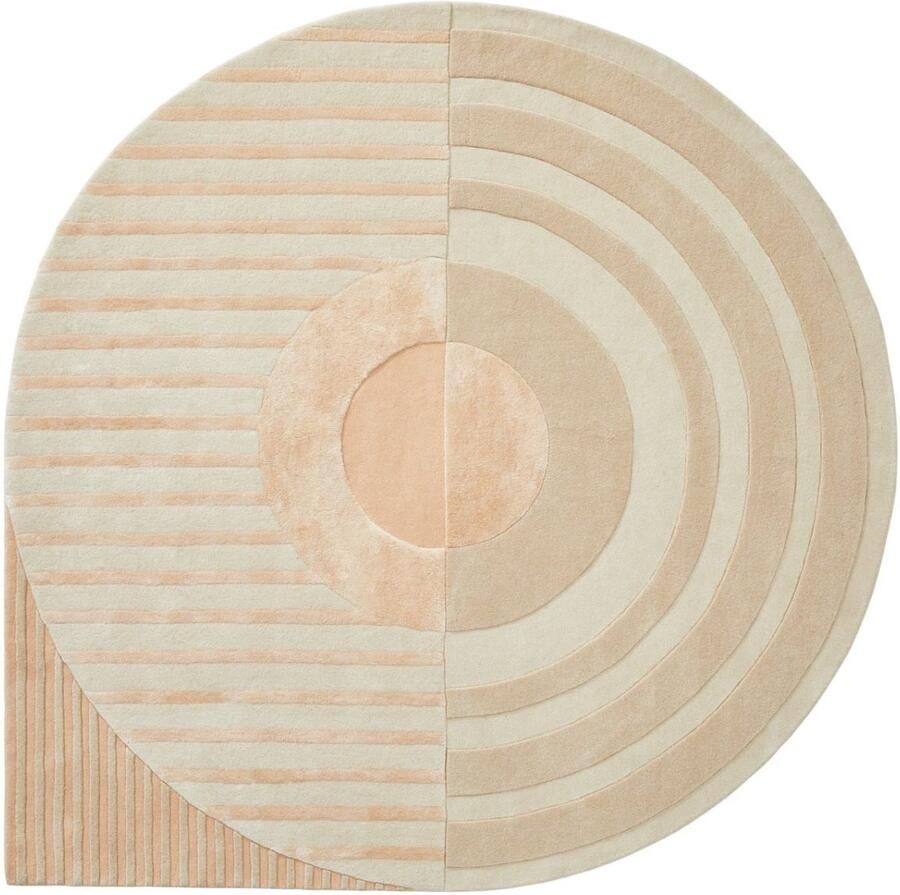 Brinker carpets Fano Girare White Beige Vloerkleed Ø 200 cm Beige Organic Wool Dining room Living room Geometric Stripes Scandinavian Retro Modern