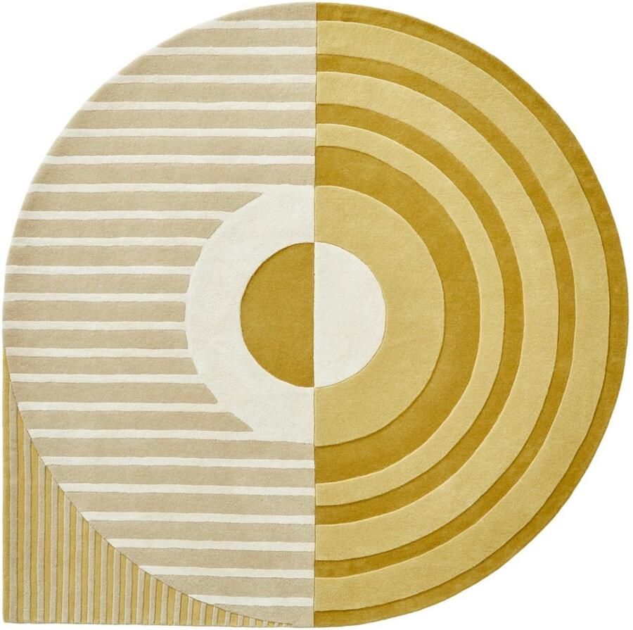 Brinker carpets Fano Girare Wild Wonder Vloerkleed Ø 200 cm Yellow Organic Wool Dining room Living room Geometric Stripes Retro Modern