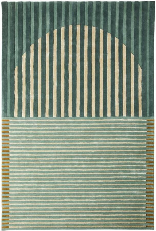 Brinker carpets Fano Green Vloerkleed 200 x 300 cm Green Rectangular Wool Dining room Living room Geometric Stripes Retro Modern