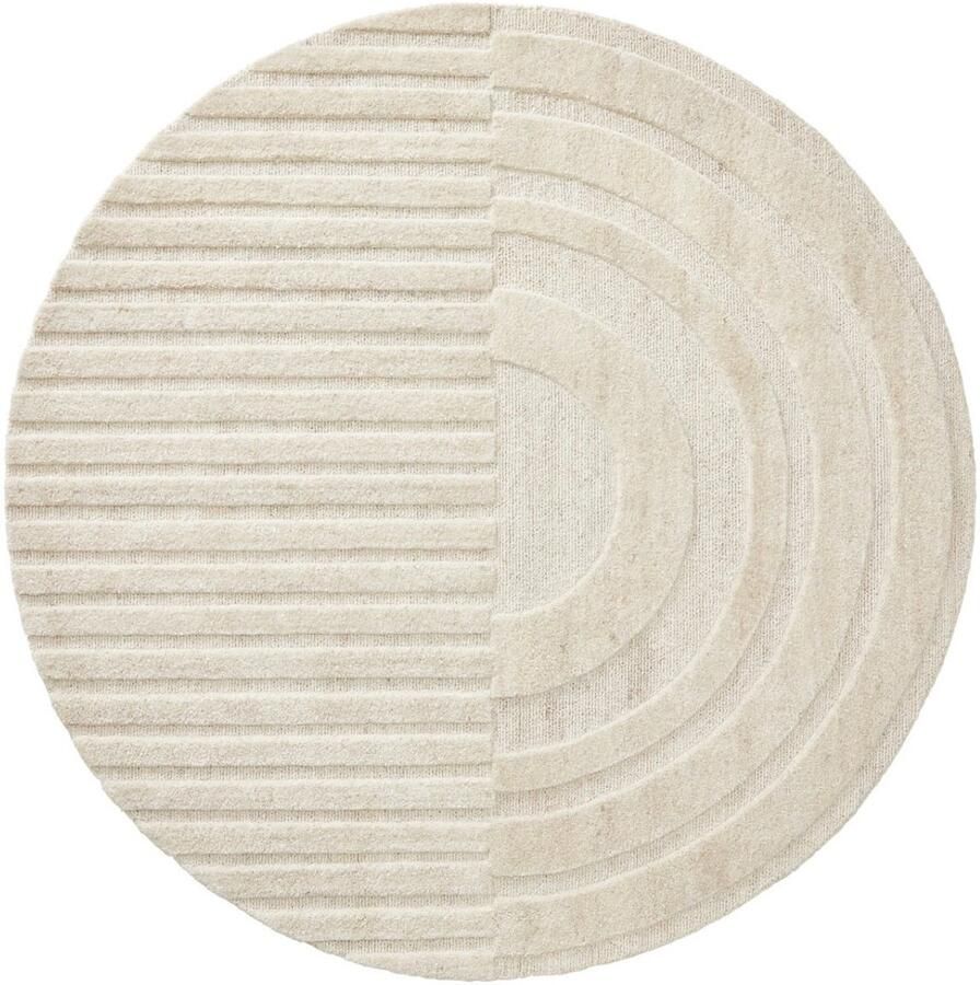 Brinker carpets Monza Girare Light Grey 815 Vloerkleed Ø 200 cm Grey Round Viscose Wool Dining room Living room Geometric Stripes Scandinavian Modern