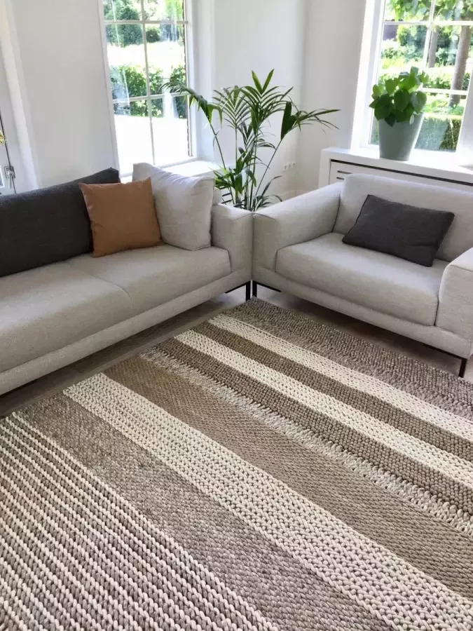 Brinker Wollen Vloerkleed Bruin Wit Grijs Rosemary Grijs Antraciet 160 x 230 cm (M)