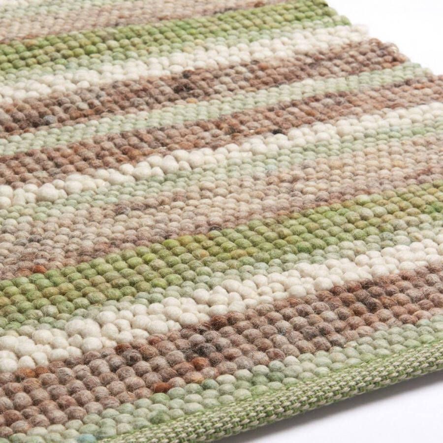Brinker Wollen vloerkleed Greenland Stripes 1044 Groen Bruin 140 x 200 cm (S)