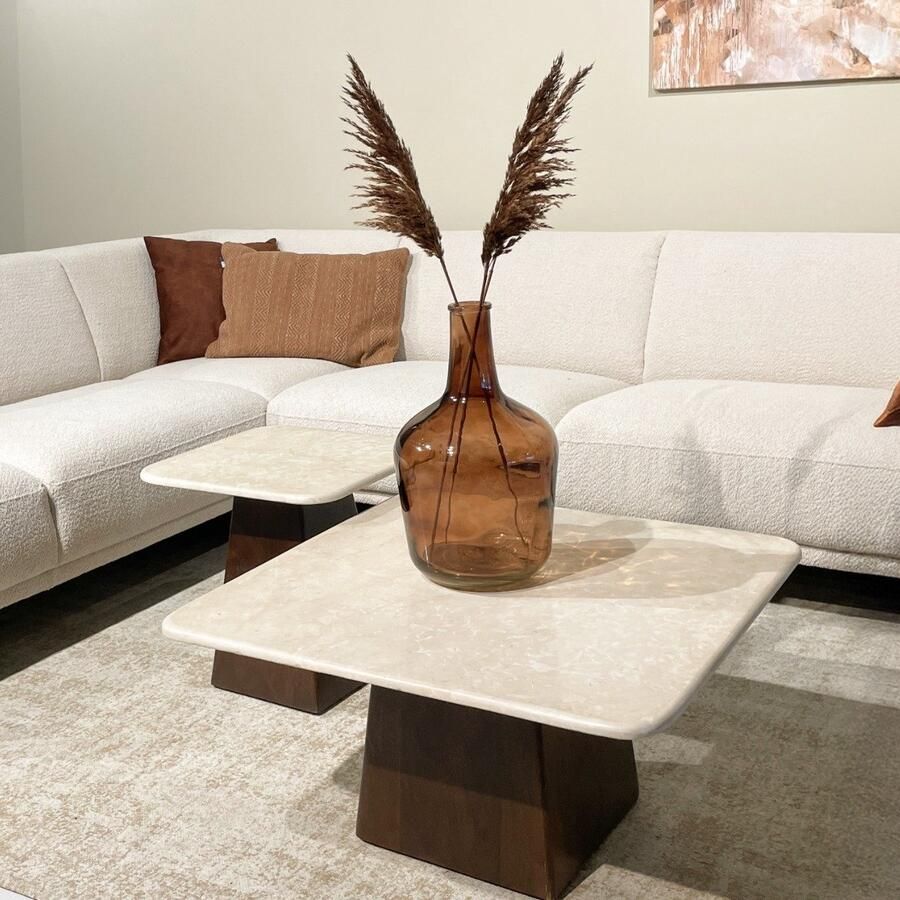 Brix Vierkante Salontafel Bottecino Marmer en mangohout 75 x 75cm Beige