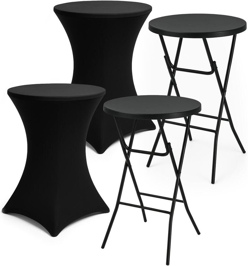 Infinity Goods 2x Stevige Zwarte Statafel + 2x Zwarte Statafelrok Partytafel Robuust en Weersbestendig Inklapbaar 80cm x 110cm Feest