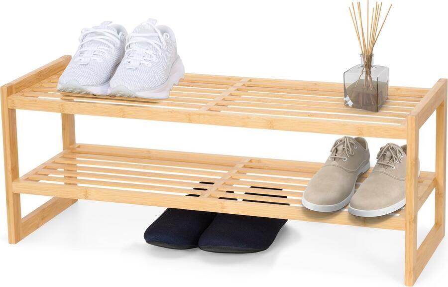 Brixy Schoenenrek 2 Lagen Bamboe Schoenenrek Schoenenkast Voor 9 Paar Schoenen Hout