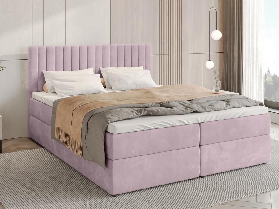 BROMARKT Boxspringbed met Opbergruimte DREAM 160 x 200 cm Roze Hardheidsgraad H3 Gestoffeerd Bed met Bonell Matras en Topper Tweepersoonsbed