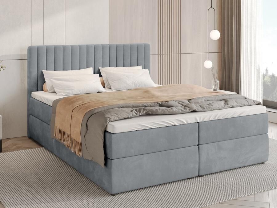 BROMARKT Boxspringbed met Opbergruimte DREAM 180 x 200 cm Grijs Hardheidsgraad H3 Gestoffeerd Bed met Bonell Matras en Topper Tweepersoonsbed