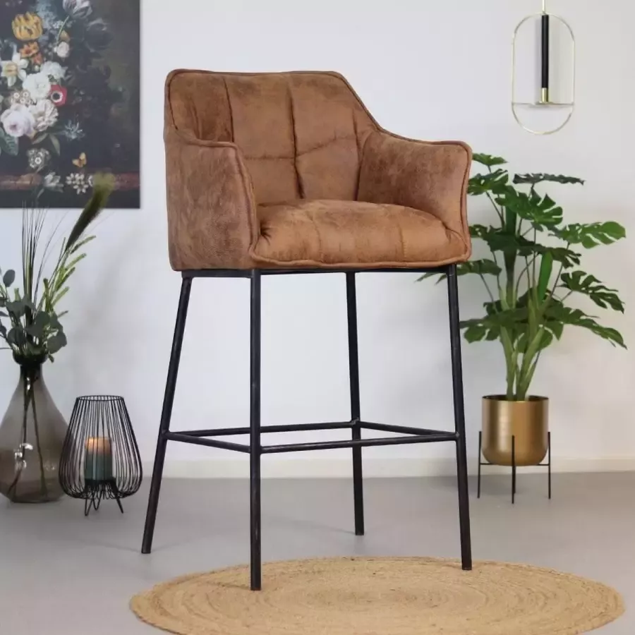 Bronx71 Barkruk industrieel Aaron cognac Zeer comfortabel Barkrukken met rugleuning Barstoelen met rugleuning Barkruk bruin - Foto 2