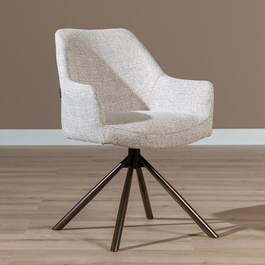 Bronx71 Draaibare eetkamerstoel Kay draaibaar gemêleerde stof off white bruin stoel